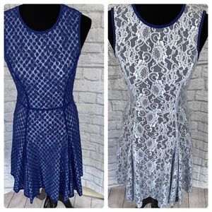 Reversible lace fit and flare sleeveless dress w/zip back
